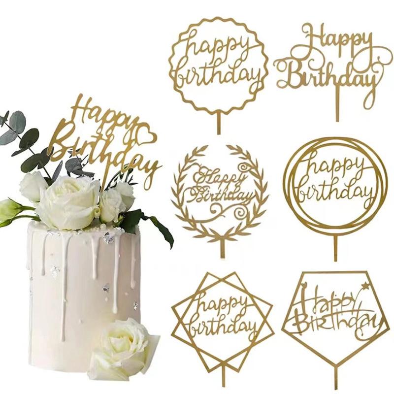 1Pcs Gold Acrylic Letter Happy Birthday Cake Party Supplies Decoration