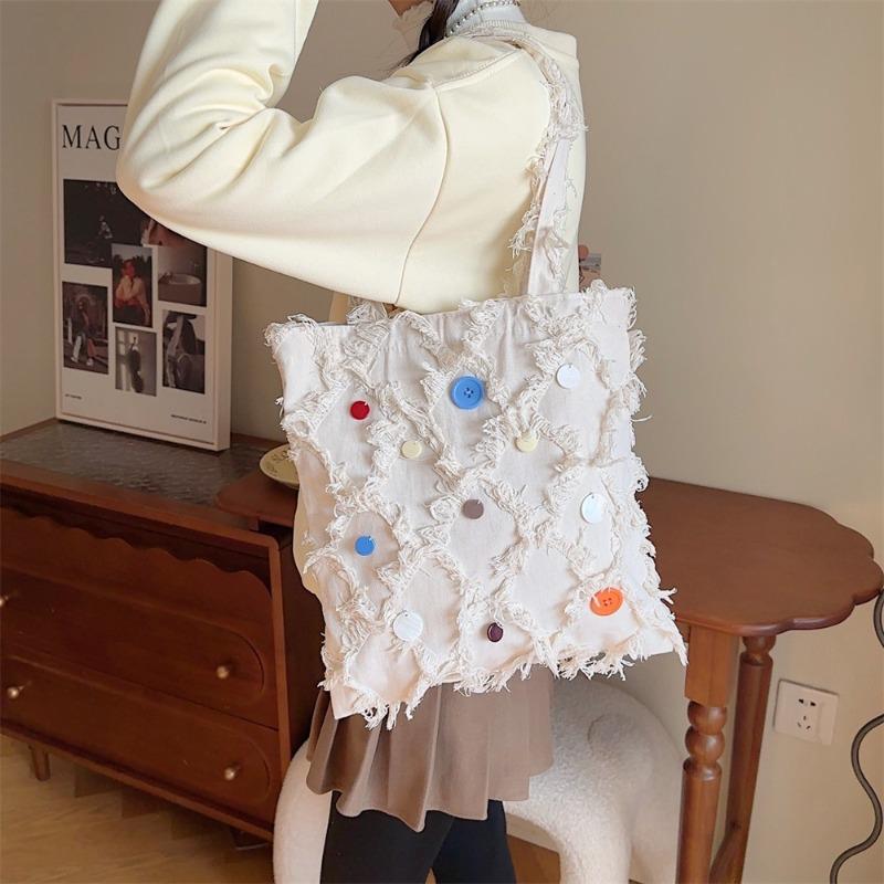 31 Autumn and Winter New Tassel Canvas Bag Shell Sequin Large Capacity Shoulder Bag Commuter Women's Bag