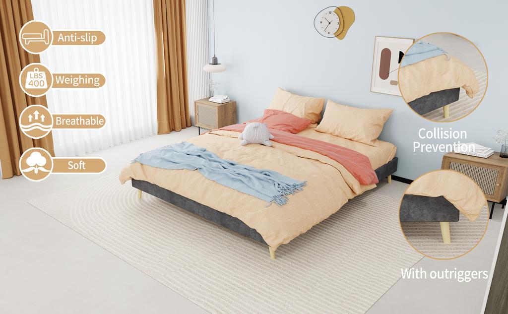 Modern minimalist bed frame, 160*200CM, gray, Dutch velvet material, does not include gas lift, does not include headboard and mattress.