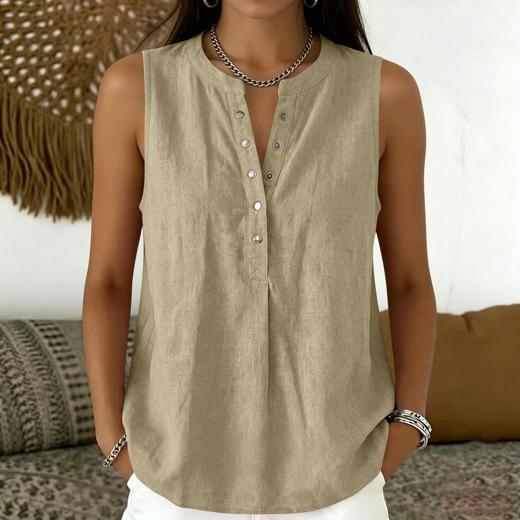 Women Sleeveless V Neck Button Front Loose Fit Casual Tank Top Lightweight Summer Blouse for Daily Wear Office Travel