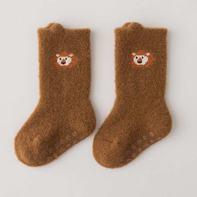 Newborn Baby Socks Autumn Winter Plush Warm Mid Tube Socks For Toddler Girl Cute  Bear Dog Non-slip Floor Socks