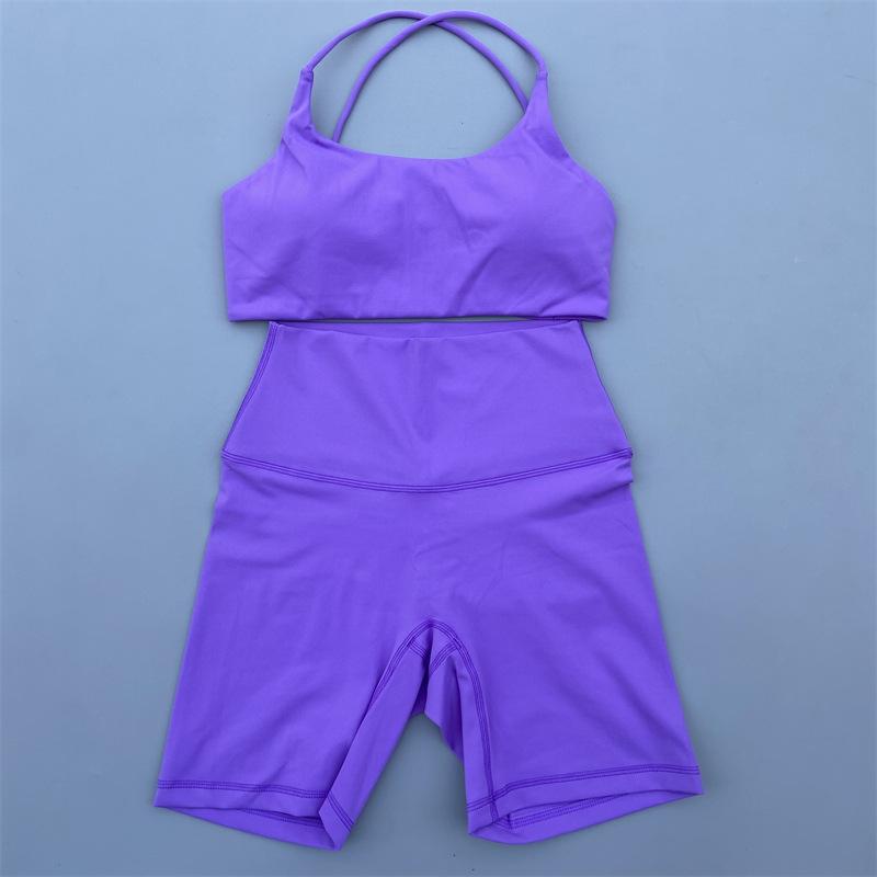 JYL Summer Shorts Set Soft Naked Tight Shorts Cross Back Yoga Set