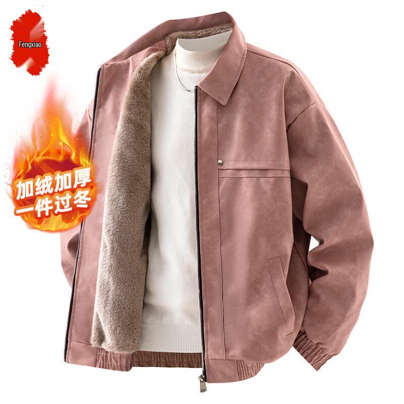 Men's American Retro Fleece-Lined Lapel Jacket