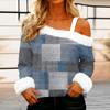 Women's Off-the-shoulder Plush Neck Printed Long-sleeved Pullover T-shirt Top