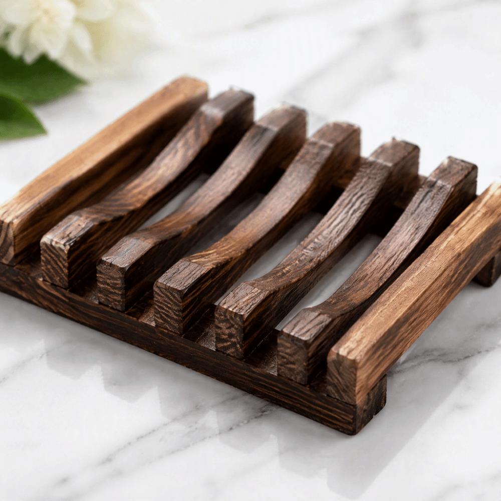With Self-Draining Wooden Soap Dish Tray Natural Wood Soap Box Storage Rack  Washroom