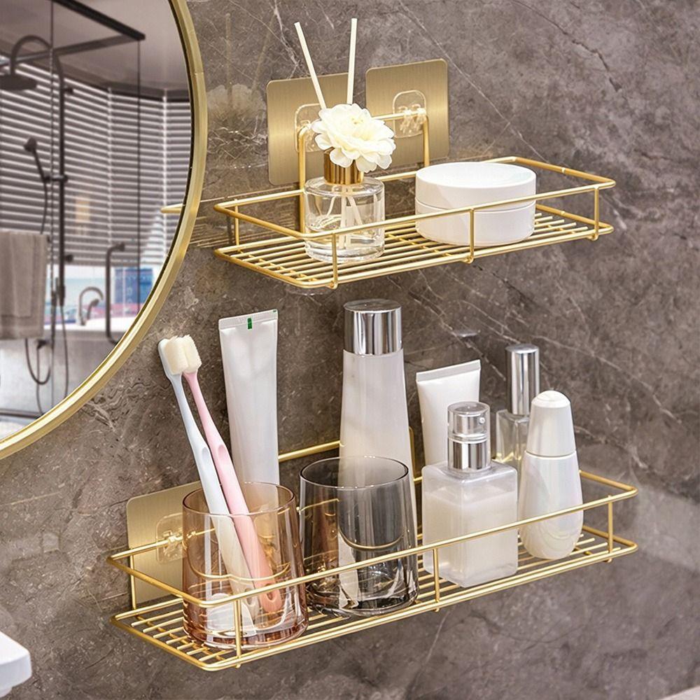 Metal Cosmetic Storage Shelf Wall Mounted Sanitary Organizer Shelf Bathroom Storage Rack  Household