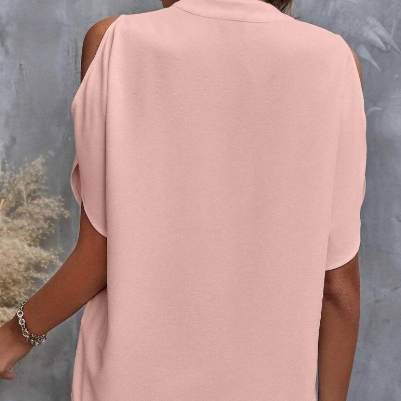 EastRogue Women's Summer Solid Color V-neck Off-the-shoulder Loose Chiffon Top