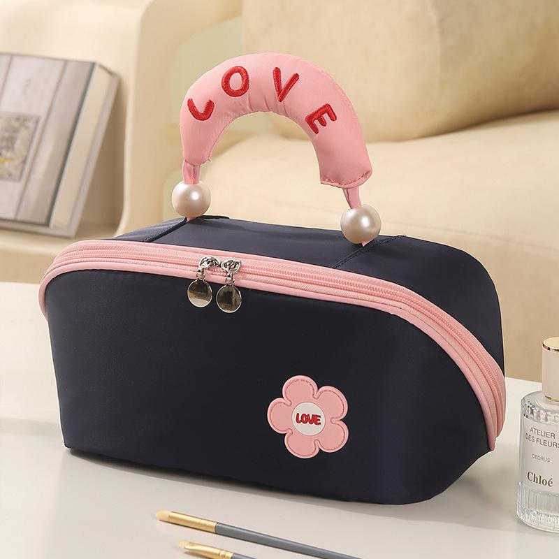 Borsa per Trucco e Articoli da Toeletta Lussuosa con Perle, Grande Capacità, Portatile
