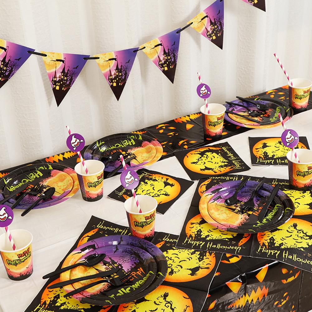 Purple Halloween Disposable Paper Plates Set Paper Cups Plates Party Supplies For Halloween Party