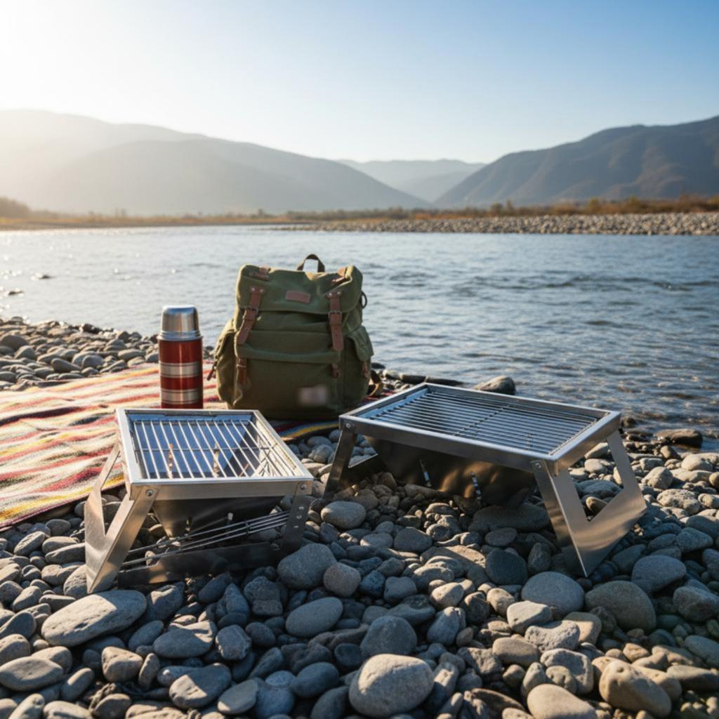 Portable Folding Briquette Grill Rust-Resistant Folding Briquette Grill Stainless Steel Camping Cooker Easy Assembly