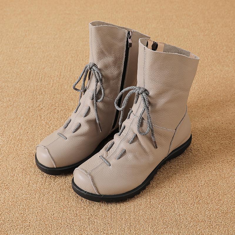Women's Genuine Leather Snow Boots With Zipper Non-Slip Winter Warm Ankle Booties With Faux Fur Lined Comfortable Walking Short Boot Shoes for Women