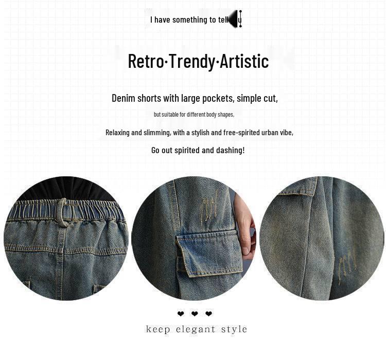 Plus-Size Women's High-Waist Retro Denim Shorts - Distressed, Washed, Wide-Leg, Five-Point, Versatile Summer Wear