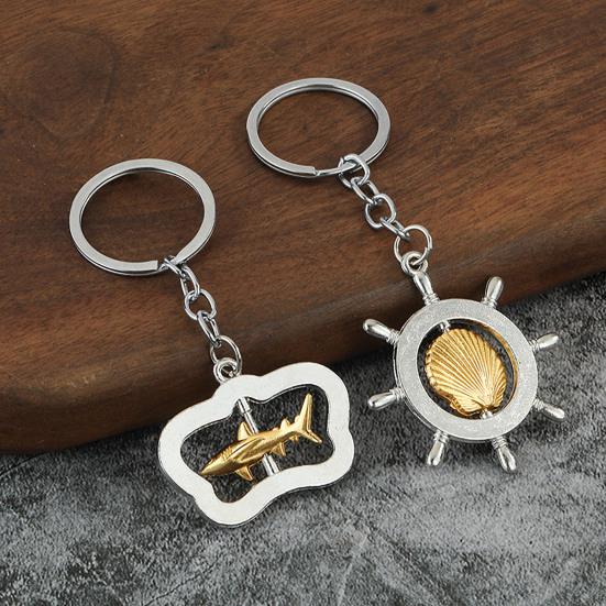 Ocean-Themed Keychain Rotatable Seashells Sharks Seahorses Turtles Zinc Alloy Key Ring Pendant Backpack Bag
