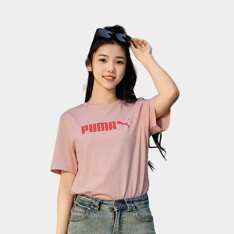 Puma ESS T Shirts Unisex Pink Orange Crew Neck Moderate 697103-89