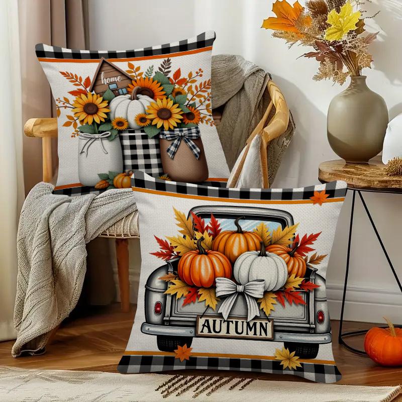 Autumn Harvest Theme Cushion Cover Floral Print Linen Cushion Cover Holiday Decorative Cushion Cushion Cover