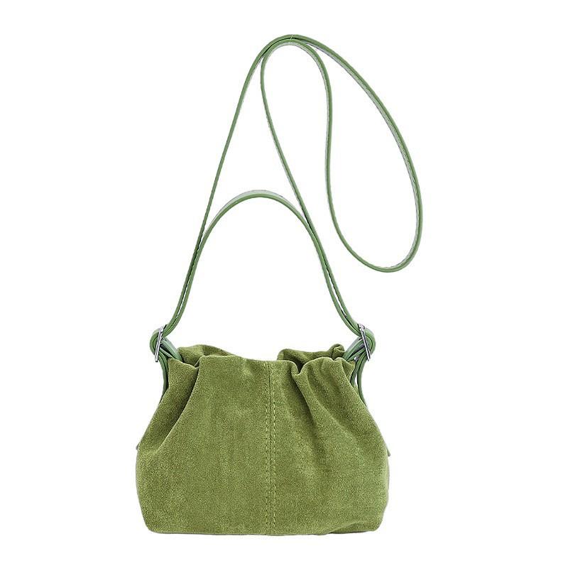

High-end Bucket Bag Women s Retro Matte Pu Portable Cloud Texture Niche One-shoulder Cross-body зелений