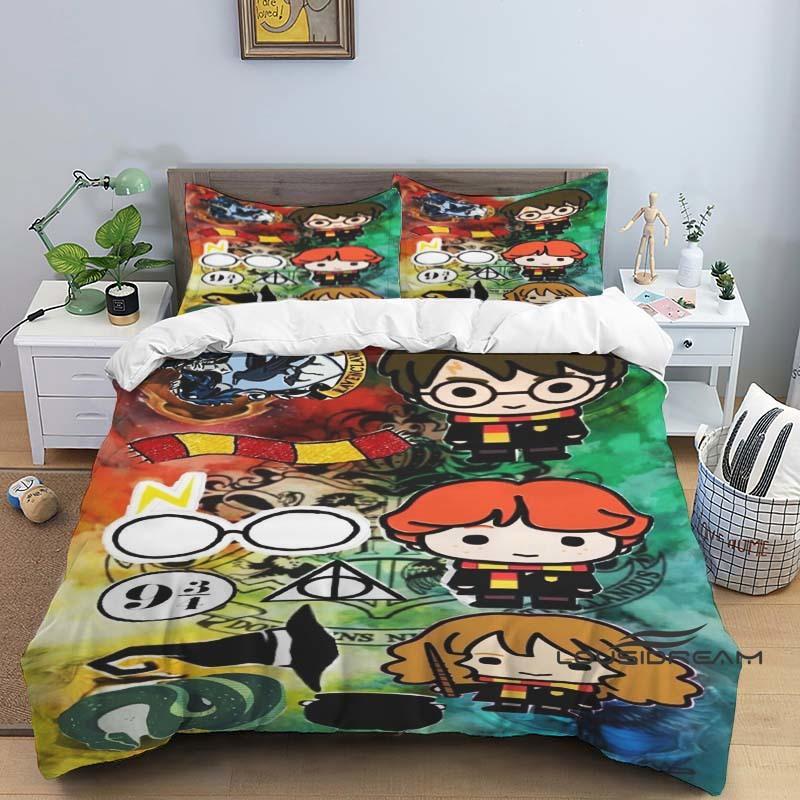 3D-Printed "Chibi-Style" Harry Potter Bedding Set (Duvet Cover & Pillowcases)—Perfect for Decorating Boys' and Girls' Bedrooms.1