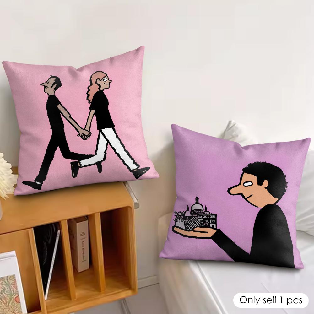 Aesthetic Art J-Jean-Jullien Cushion Cover Silky Short Plush Invisible Zipper Dustproof Sofa Pillow Case For Home Decor
