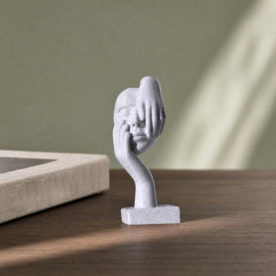 3D Printed Mascara Shaped Figurine, Creative Human Face Art Ornament with Faux Stone Texture, Stylish Desktop Decor, Unique Art Toy