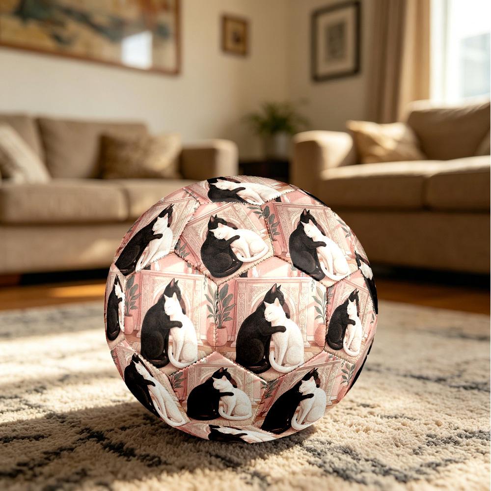1pc Cats Harmony Theme Soccer Ball Football, Size 5, Lightweight PVC, Durable Outdoor Training Soccer Ball, Gift M61484