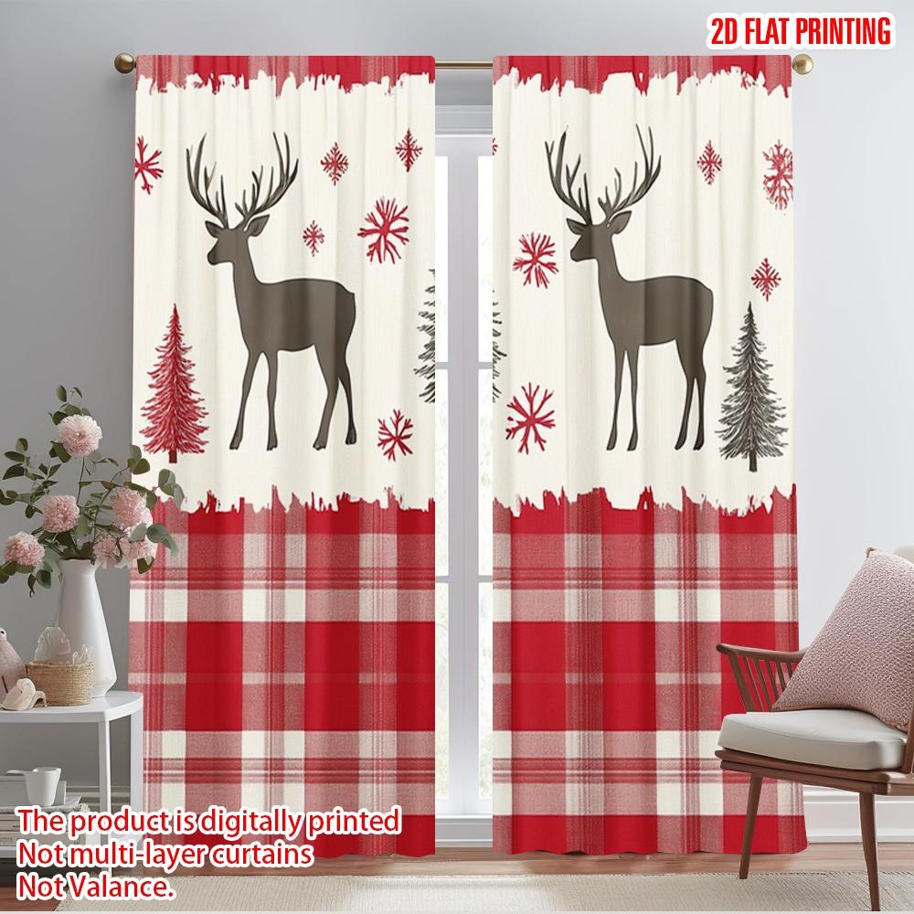 

2pcs,2D plane printing Pattern Curtains Deer Winter Forest Plaid (3) Durable 100% Polyester Fabric (without rod) Home Decor for 52.50×116.00 CM 2pcs