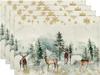 Watercolor Deer Trees Snowflakes Christmas Placemats 12x18 Inch Winter Xmas Holiday Rustic Vintage Washable Table Mats Set of 4