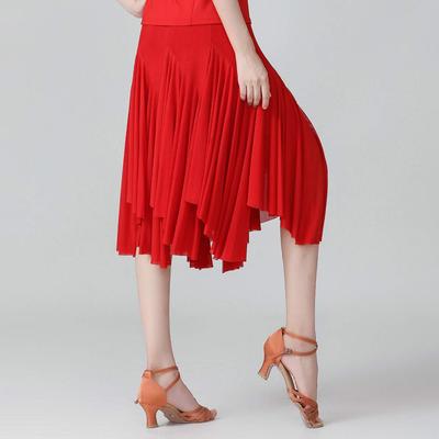 Lateinamerikanischer Tanzrock für Damen Weicher Unregelmäßiger Walzer Tango Kleid Einfarbig Gesellschaftstanz Lateinrock Erwachsenen Bühnenkostüm 4 Farben