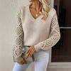 Euro-American V-Neck Hollow-Out Solid Long-Sleeve Sweater 906