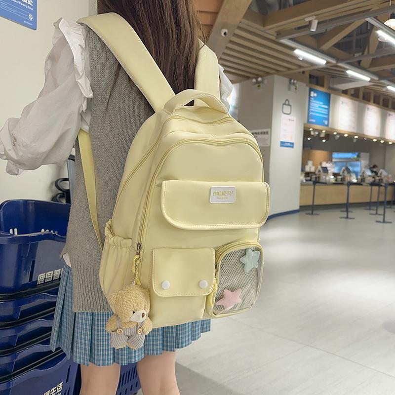 Campus Schoolbag Women's Large Capacity Backpack Student Solid Color Backpack