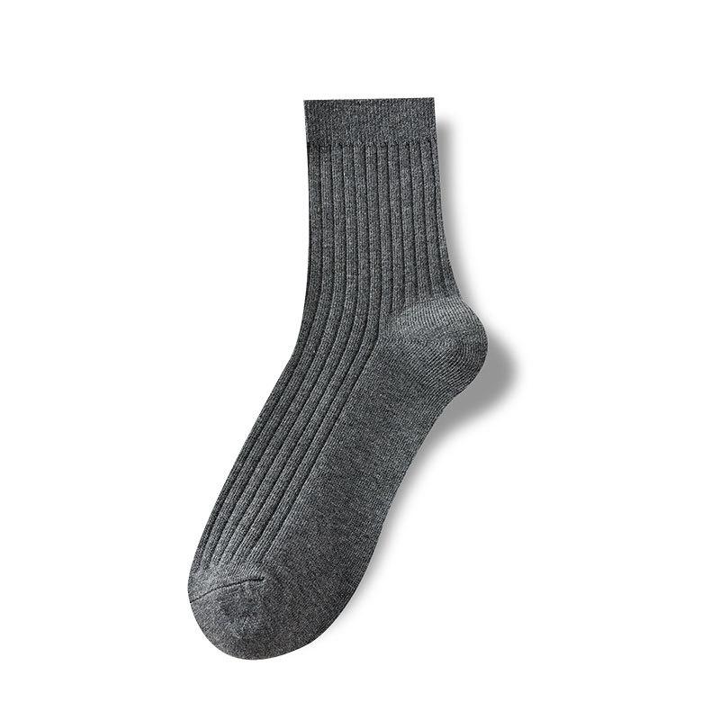 Men's Autumn and Winter Mid-calf Socks, Business Socks, Vertical Striped Long Tubes, Pure Cotton Socks, Solid Black Socks