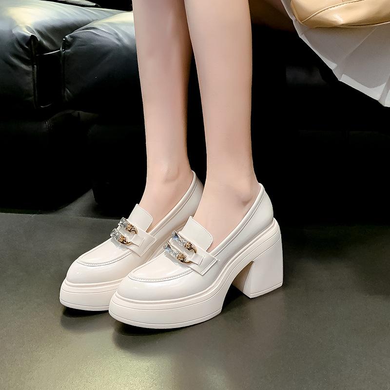 10CM French Niche Platform Comfortable Single Shoes Black Fashion Versatile Heightening Temperament Loafers Heightening Small Leather Shoes