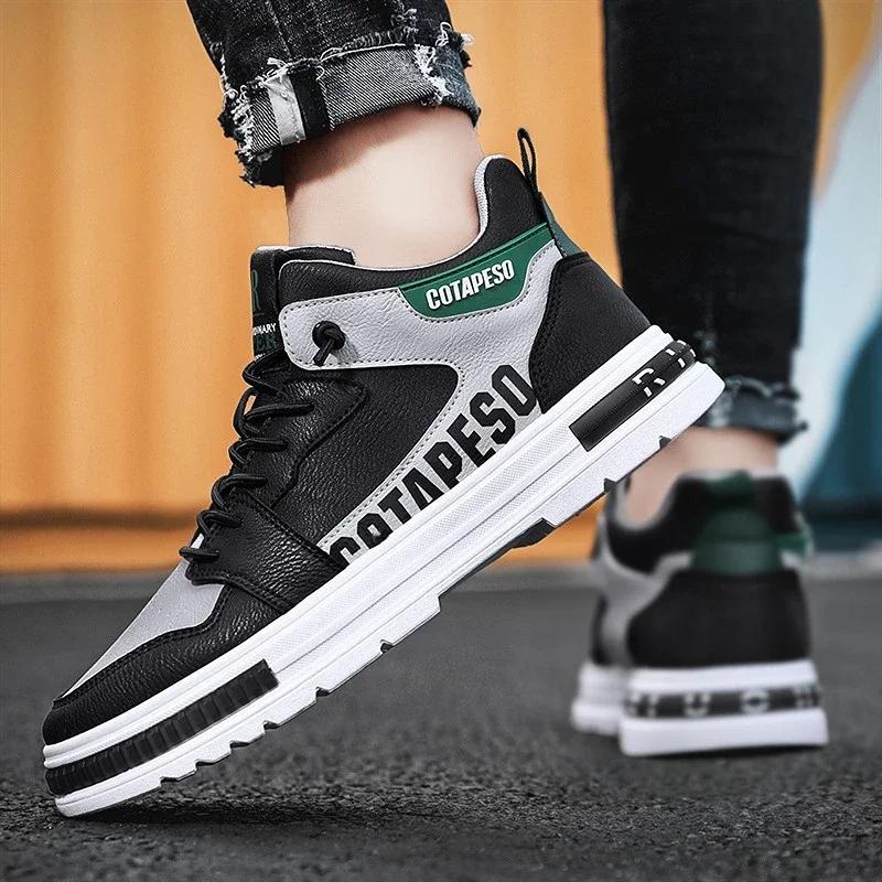 New Men's Chunky Sneakers 2024 Outdoor Casual High Top Platform Shoes Men's Comfortable Vulcanized Shoes White Breathable Boots