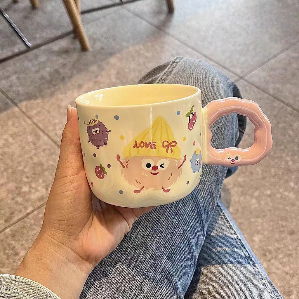 High Value Ins Mug with Lid Spoon Cute Ceramic Water Cup Girls Home Cup Office Coffee Cup