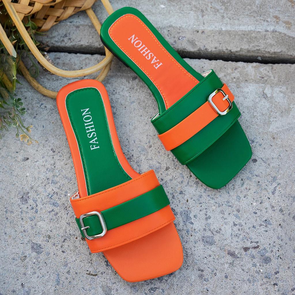 Жіночі плоскі капці літні шкіряні жіночі туфлі на плоскому підборі з квадратним носком, шльопанці, дизайнерські жіночі шльопанці, жіноче взуття, розкішні сандалі