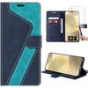 Flip Case - Samsung - Galaxy S24 - Blue Synthetic Leather - Shockproof - 2 Tempered Glasses