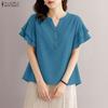 ZANZEA Women V-Neck Summer Casual Short Sleeve Blouse