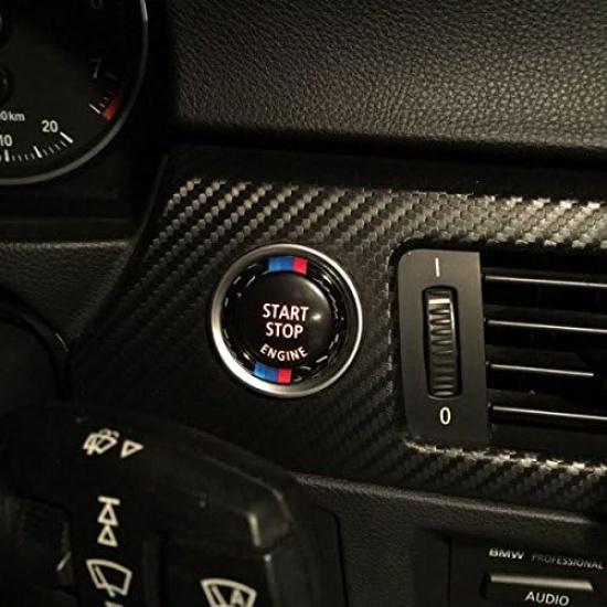Carbon Fiber Car Engine Start Stop Ignition Key Ring Decorative Sticker for Compatible with BMW E90 E92 E93 3 Series Engine Start Button Cover (Mixed