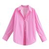 Women's Lapel Long Sleeve Loose Fit Striped Shirt Single Breasted Casual Oversized Blouse Top