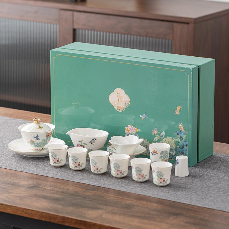 

Reunion Joy Dehua White Porcelain Glazed Gift Tea Set Kung Fu Travel Tea Set Business Home Gift