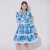 European and American New French Elegant Lace Waist Lantern Sleeve Dress