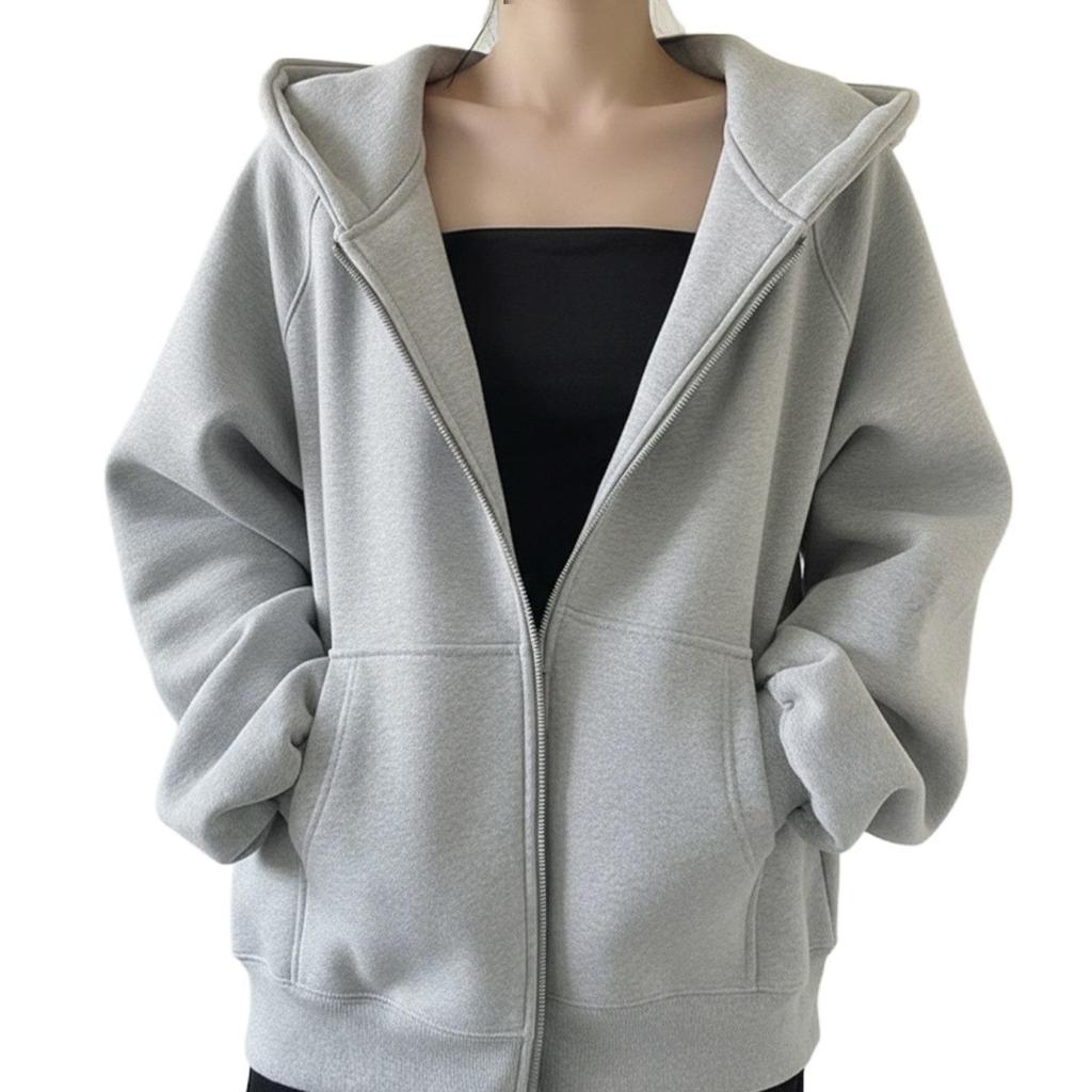 Women's Dark Blue Zipper Sweatshirt Jacket - New Korean Style for Spring & Autumn 2026