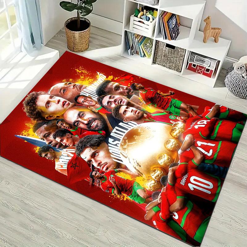 Marokko Fußballteam Rutschfester Teppich, Sportfan Teppich für Schlafzimmer Wohnzimmer Heimdekoration
