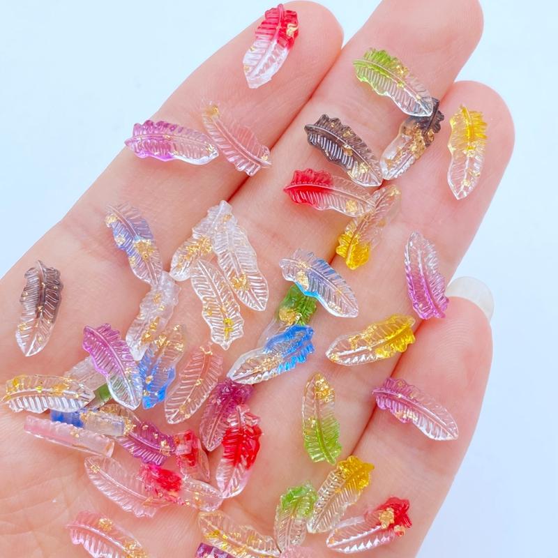 

100Pcs New Cute Mini Feather Series Resin Flat Back Cabochon Scrapbooking Hair Bow Center Embellishments DIY Accessories