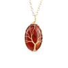 Silk Natural Crystal Rough Stone Egg-Shaped Gold Winding Tree Of Life Pendant Necklace N644