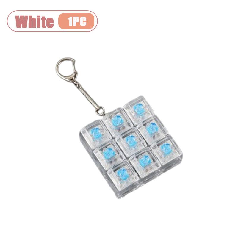 1-20Pcs Creative Transparent Stress Relief Mechanical Keyboard Tester Gift Led Fidget Keychain With 9 Buttons Keyring For Kids