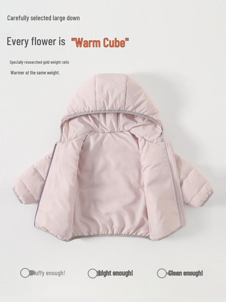 Infant & Toddler Down Hoodie: 2026 Autumn/Winter Baby Girls' Lightweight White Duck Down Casual Jacket