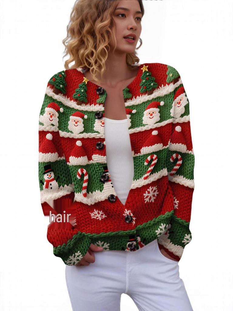 LXK-YK56 3D Print Christmas Cardigan Sweater