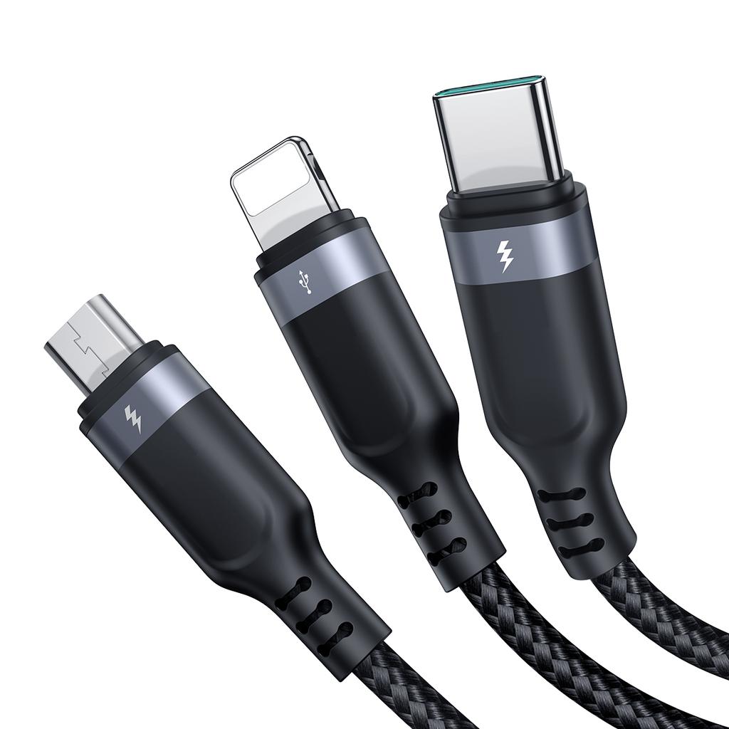 3in1 MultiUse Series USB Cable To Lightning USBC Micro USB 30cm Black