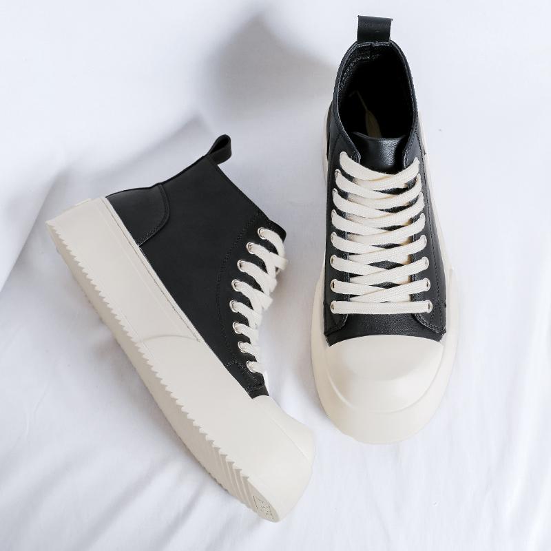 Fashion Big Size 38-46 Men Genuine Leather High Top Boots High Quality Casual Leather Thick Bottom Ankle Boots Outdoor Walking Shoes New