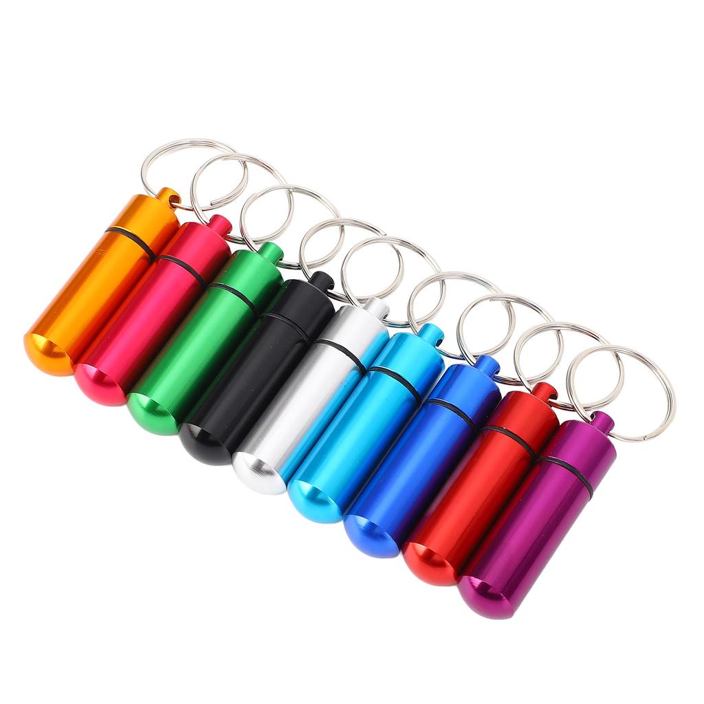 9pcs Holder, Aluminium Box Case with Keychain, Water Proof Medicine Holder for Outdoor Storage